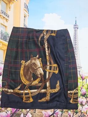 Norton McNaughton Horse Themed Plaid Tartan Faux Wrap Skirt Size 10